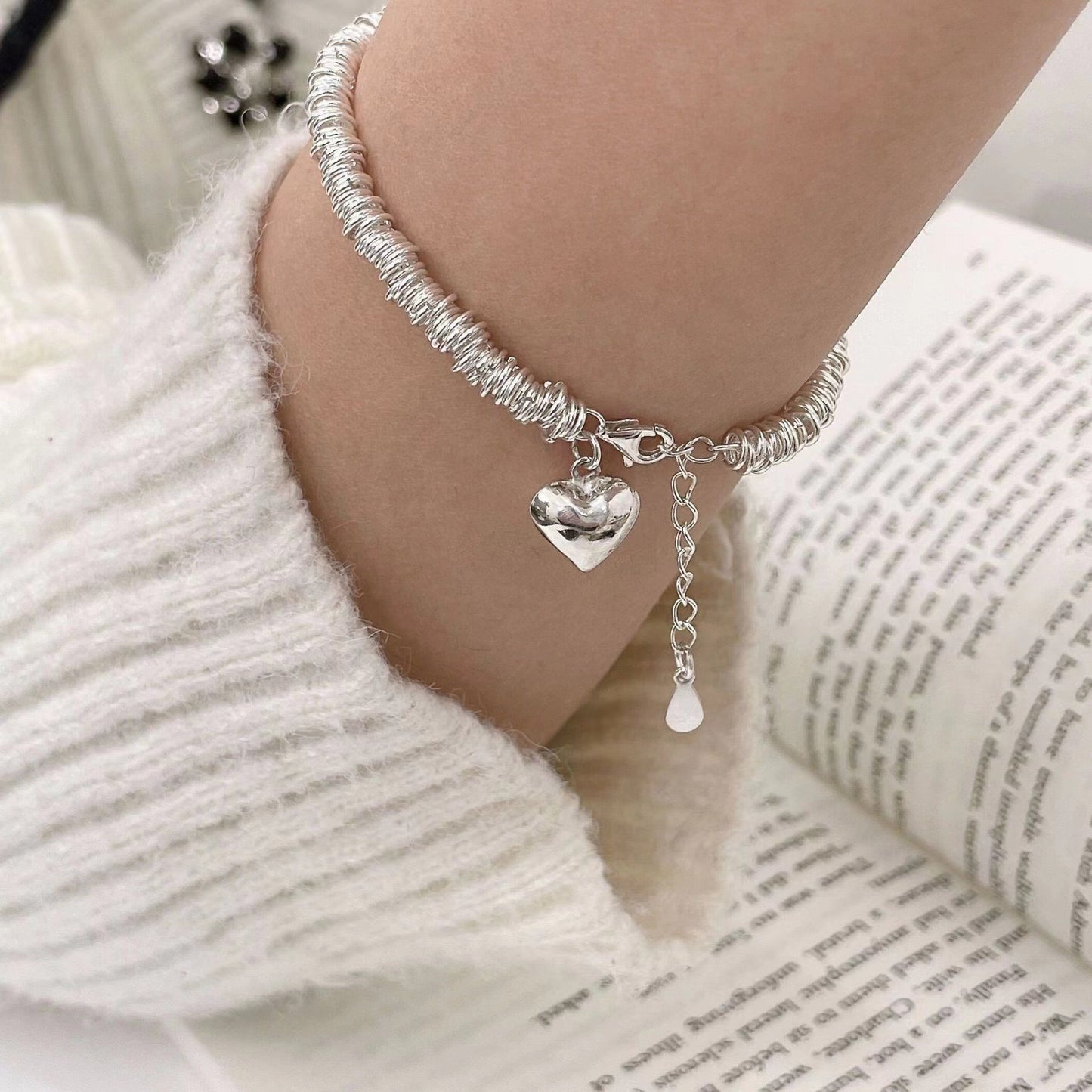 INS Style Nischendesign Liebe Anhänger Halskette Ring Perlen Schlüsselbein Kette