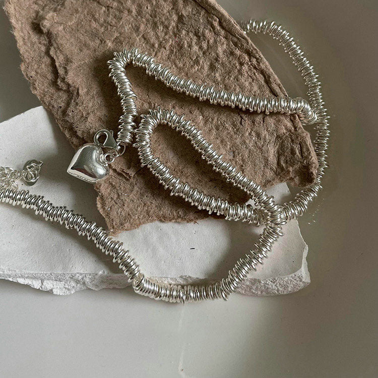 INS Style Nischendesign Liebe Anhänger Halskette Ring Perlen Schlüsselbein Kette